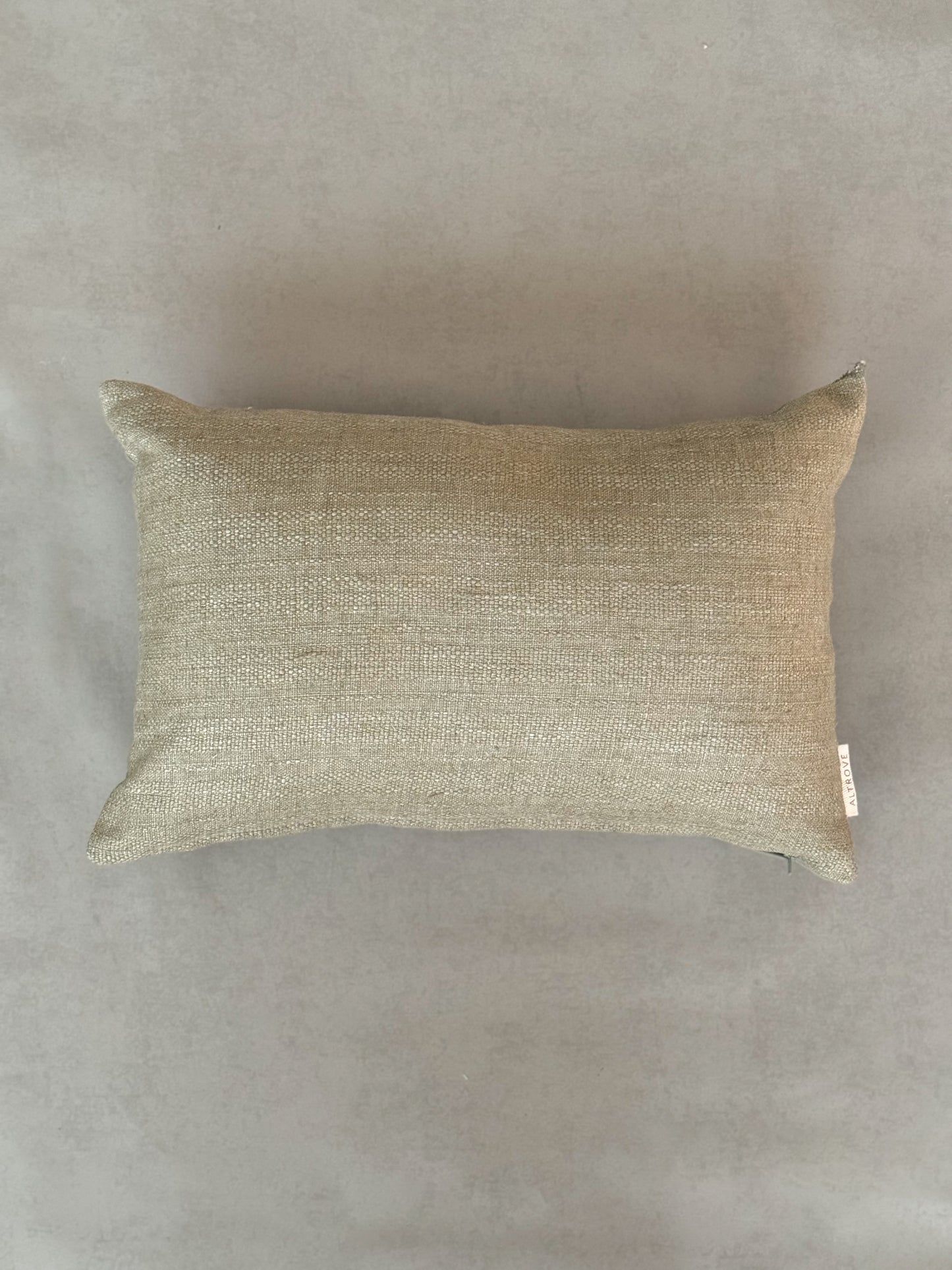 Textured natural green  cotton oblong cushion for sofa, chair or bed.