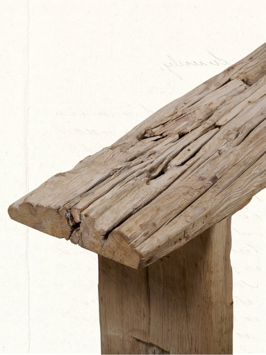 Bench repurposed from reclaimed Indian construction timber, rustic and aged, no. 0812 - view 2