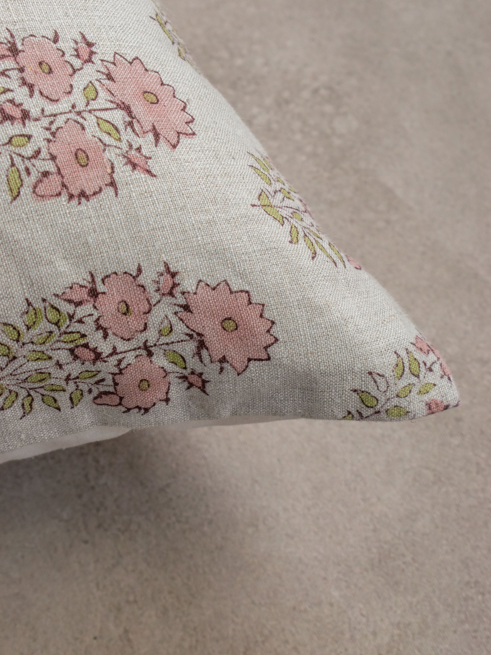 Linen Beige and Pink blockprint Cushion Altrove