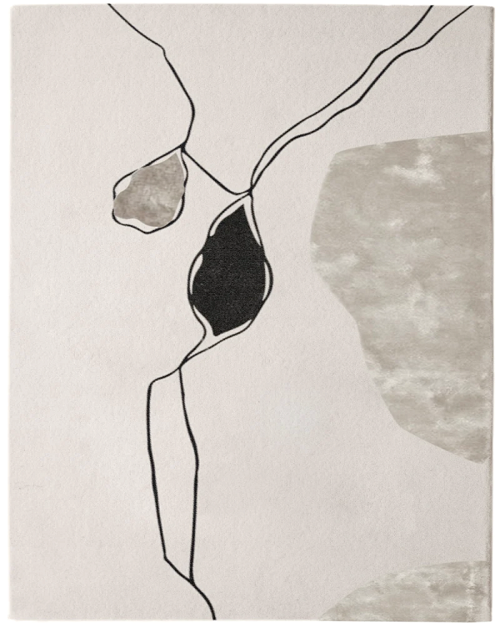 Abstract art piece with black and gray shapes on a light background