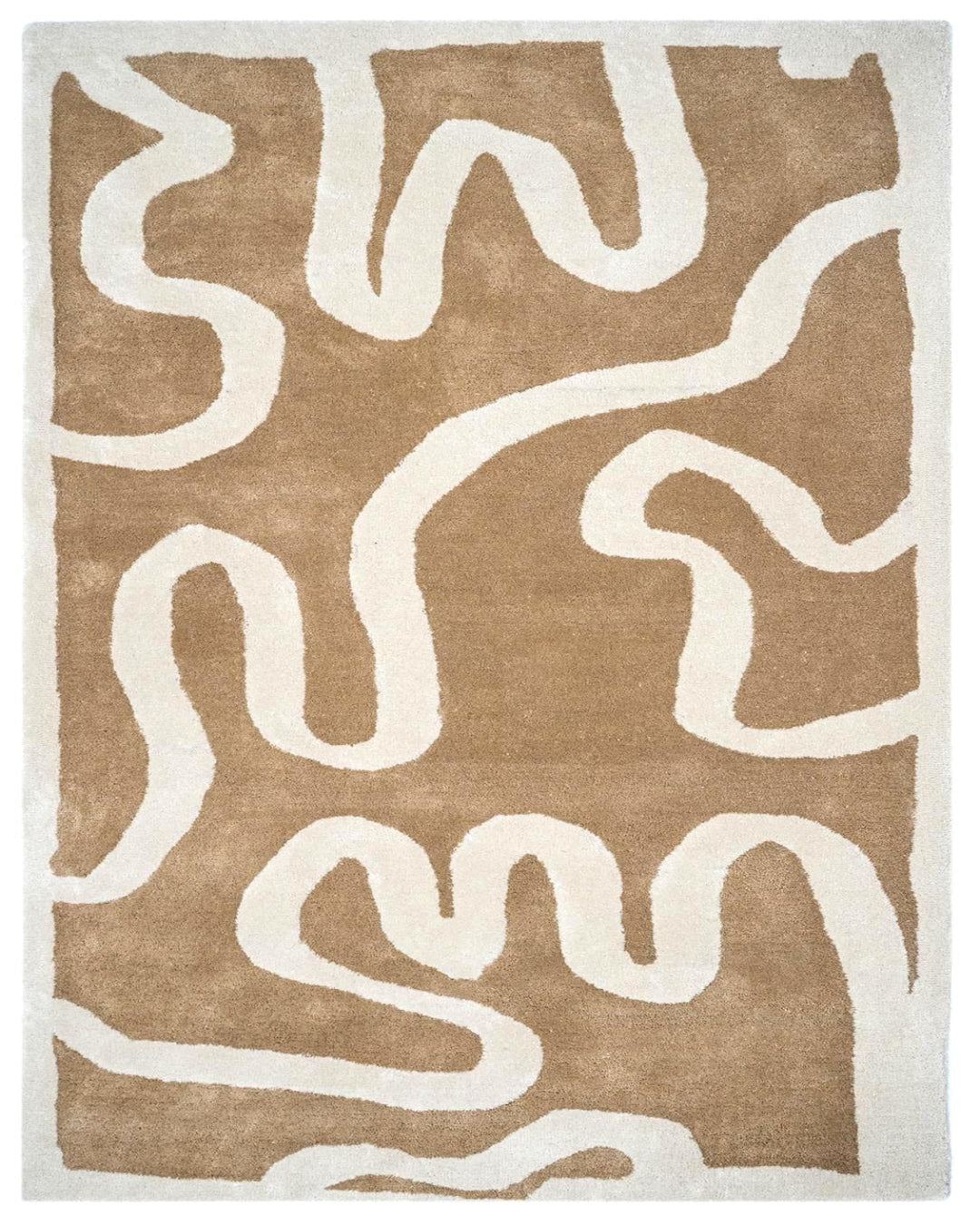 Rug with wavy white pattern on brown background
