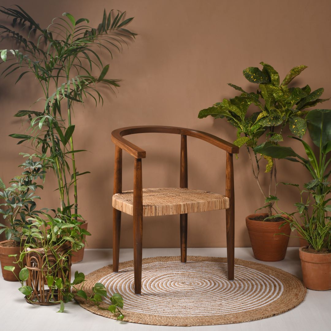 TOBU TEAK WOOD CANE ARMCHAIR
