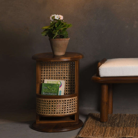 SWIVEL TEAK WOOD SIDE TABLE