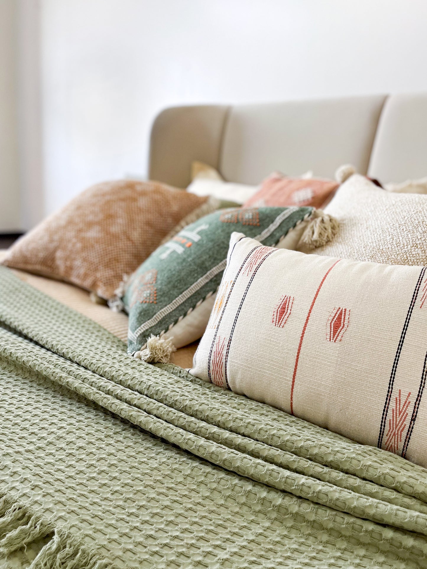 WILLOW WAFFLE BEDCOVER GREEN