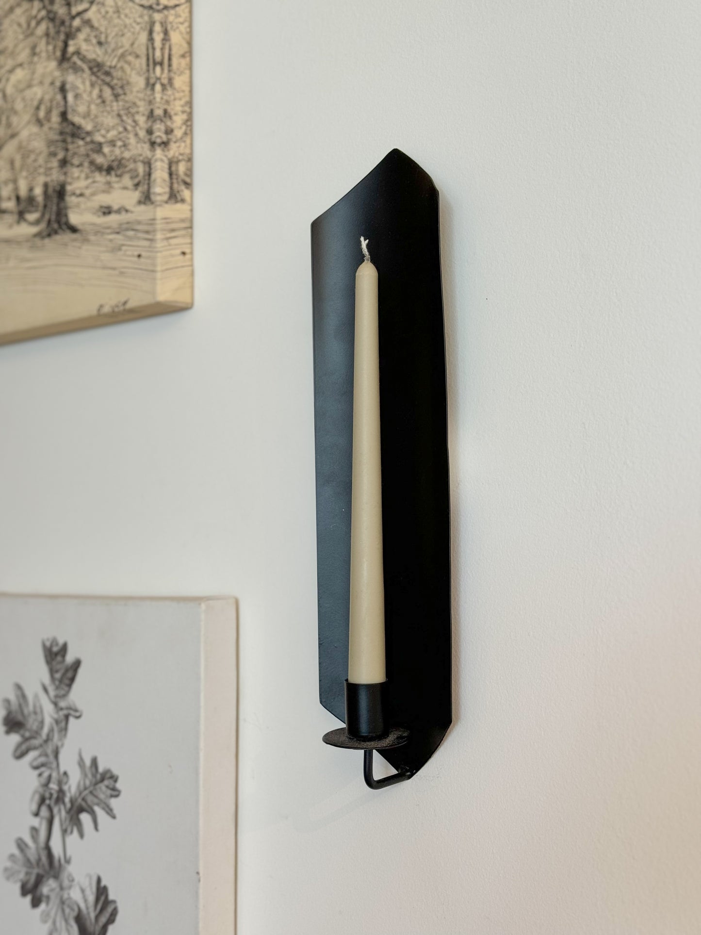 BLACK METAL CANDLE STAND WALL SCONE