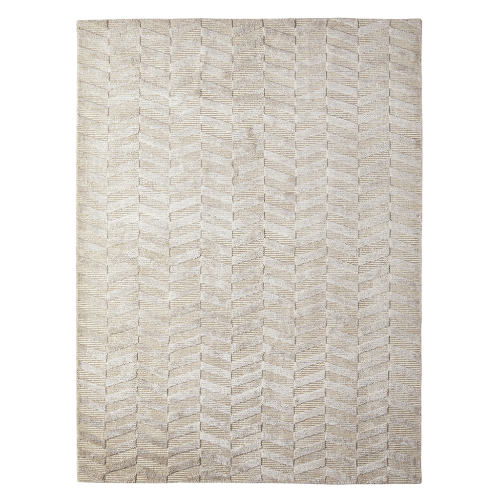 Textured area rug with wavy pattern on a white background