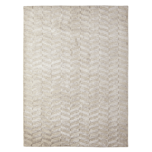 Textured area rug with wavy pattern on a white background
