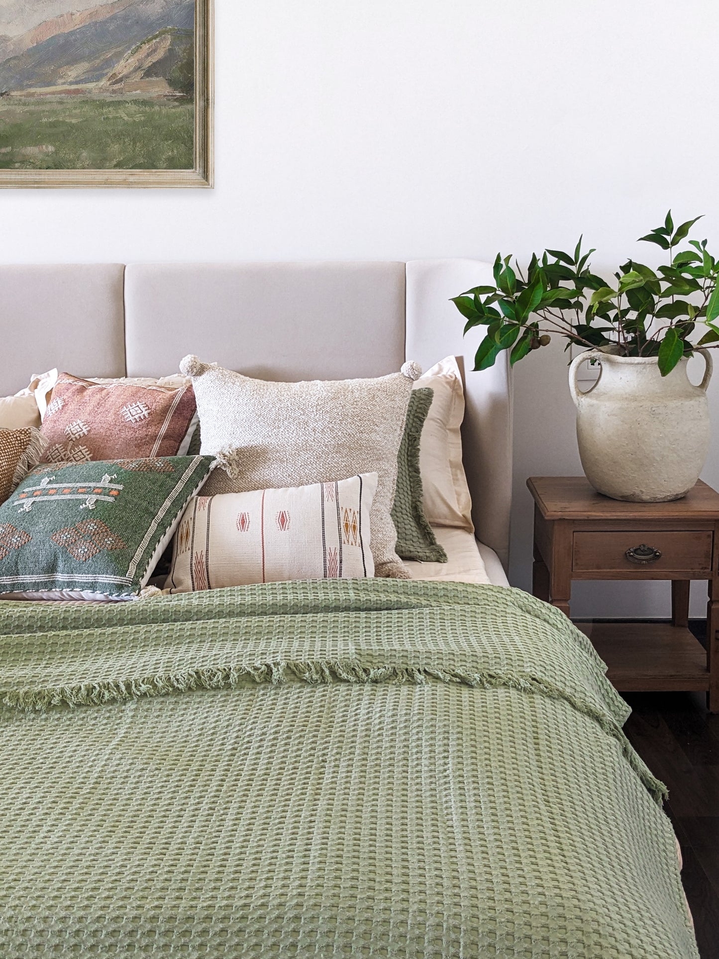 WILLOW WAFFLE BEDCOVER GREEN