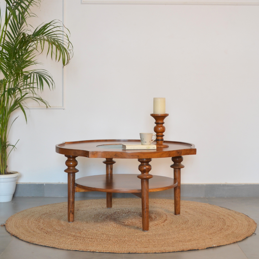 Wooden coffee table with shelf attached below