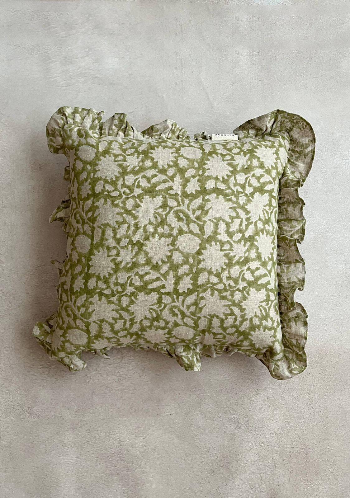 AMIRA BLOCKPRINT CUSHION in GREEN - cotton cushion cover - ALTROVE