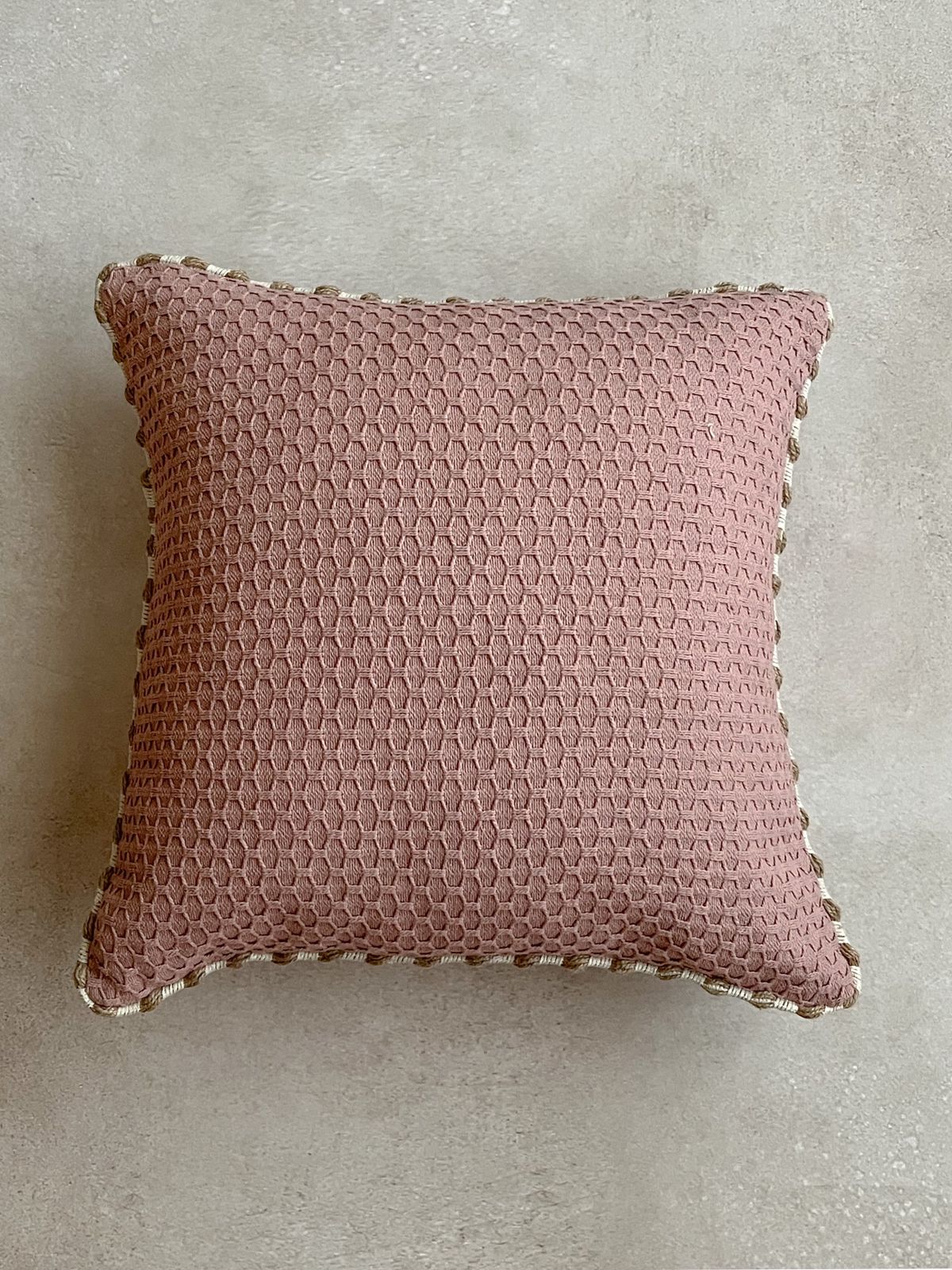Pink with beige piping cushion cover