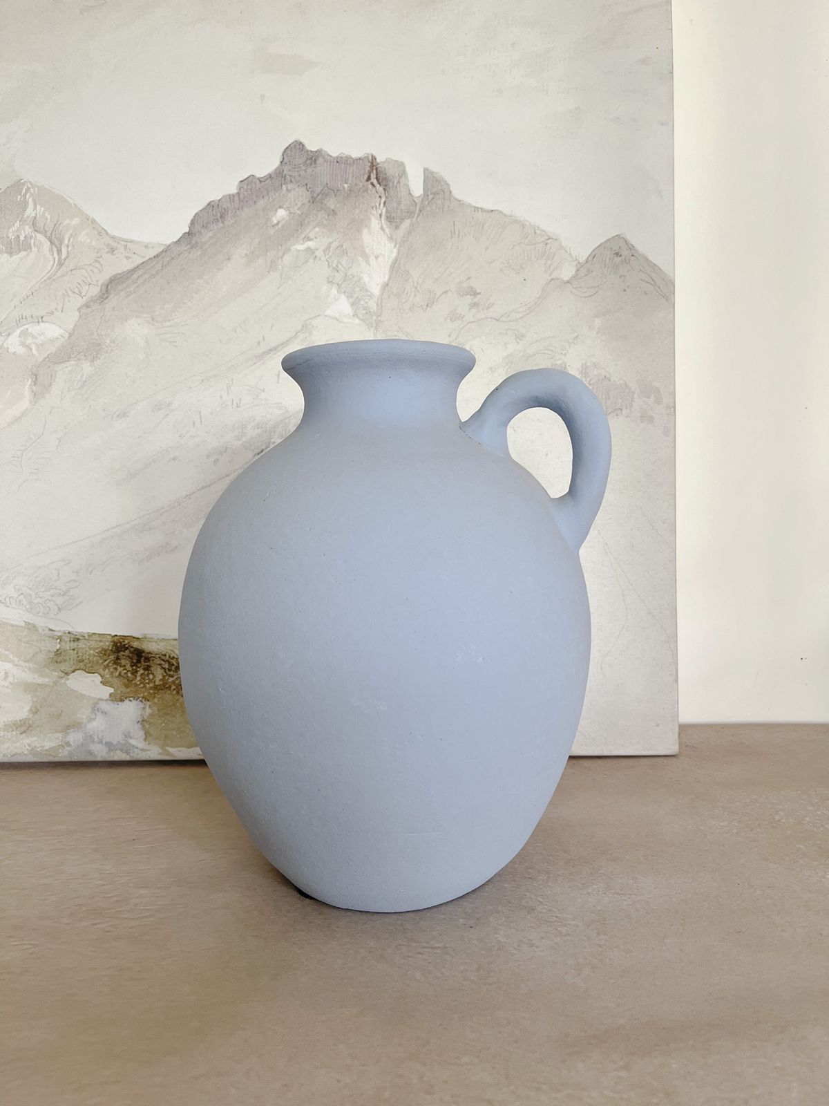 Blue Clay vase with handle