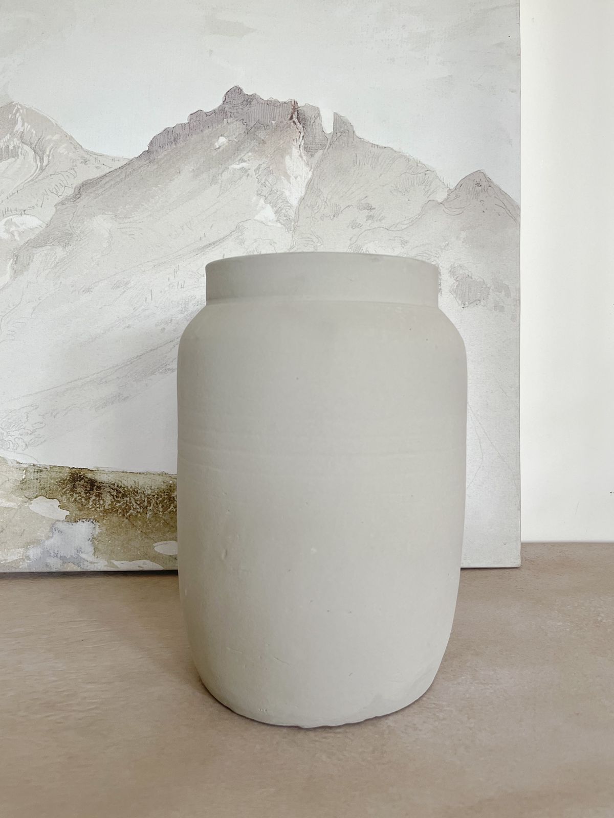 Ivory tall clay vase