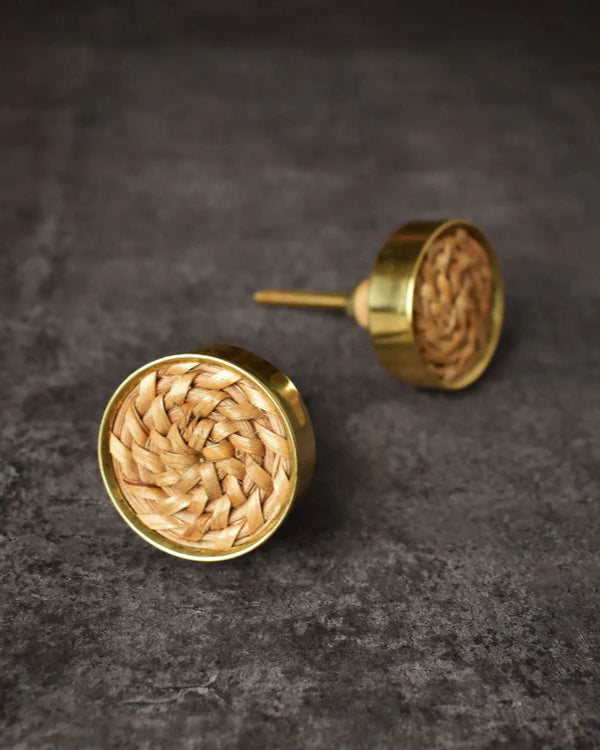 KOA ROUND RATTAN BRASS CABINET DRAWER KNOB AND PULL