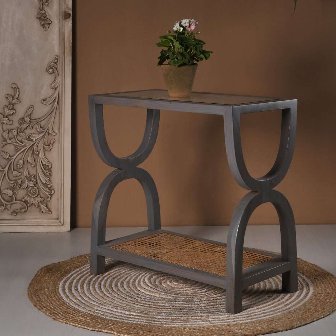 POLAR STROKE TEAK WOOD CONSOLE TABLE