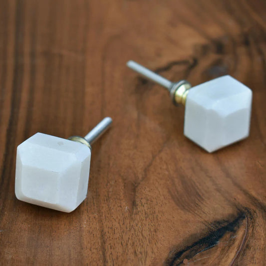 WHITE STONE BEVELED WARDROBE KNOB AND PULL