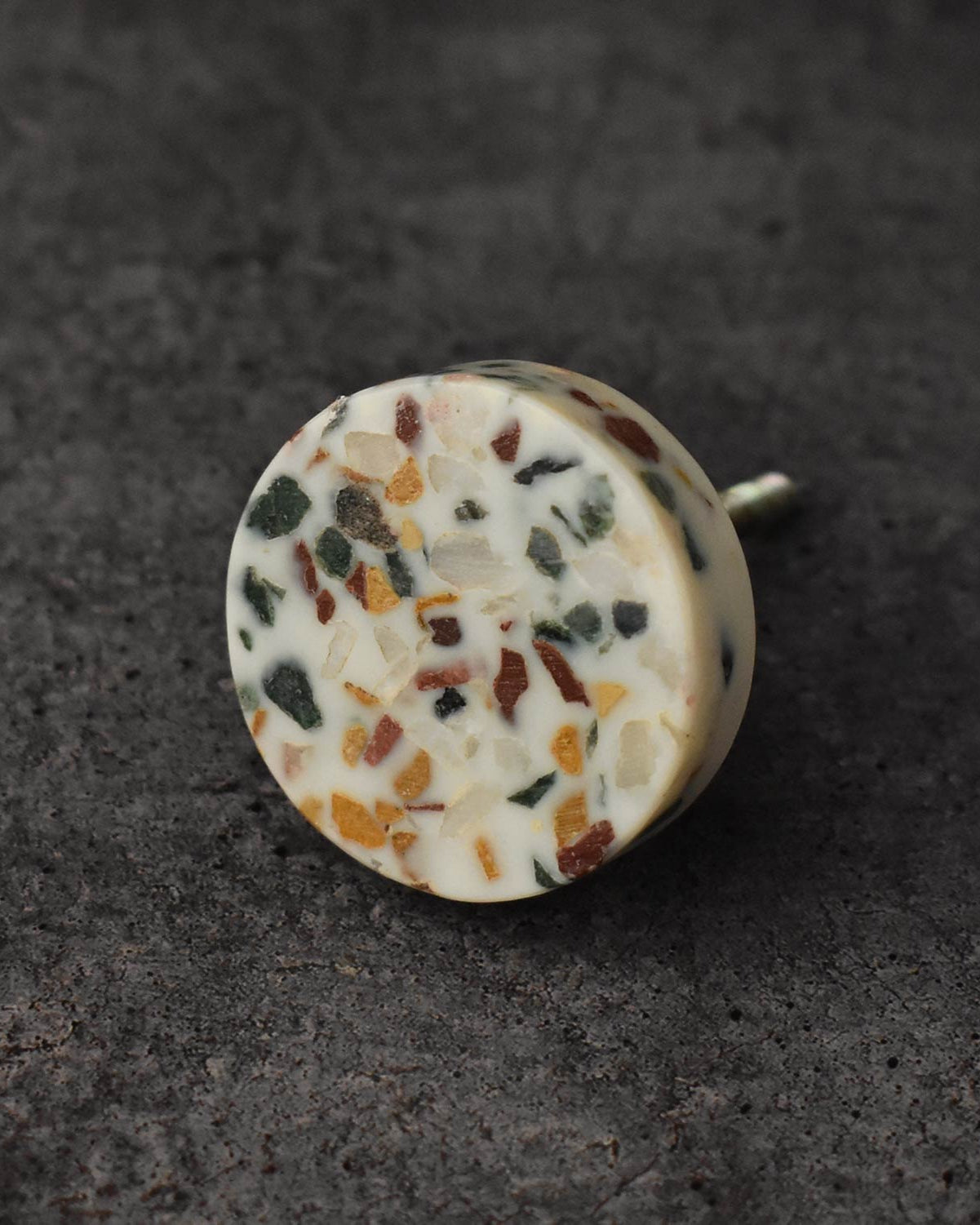 WHITE TERAZZO ROUND CABINET CUPBOARD KNOB