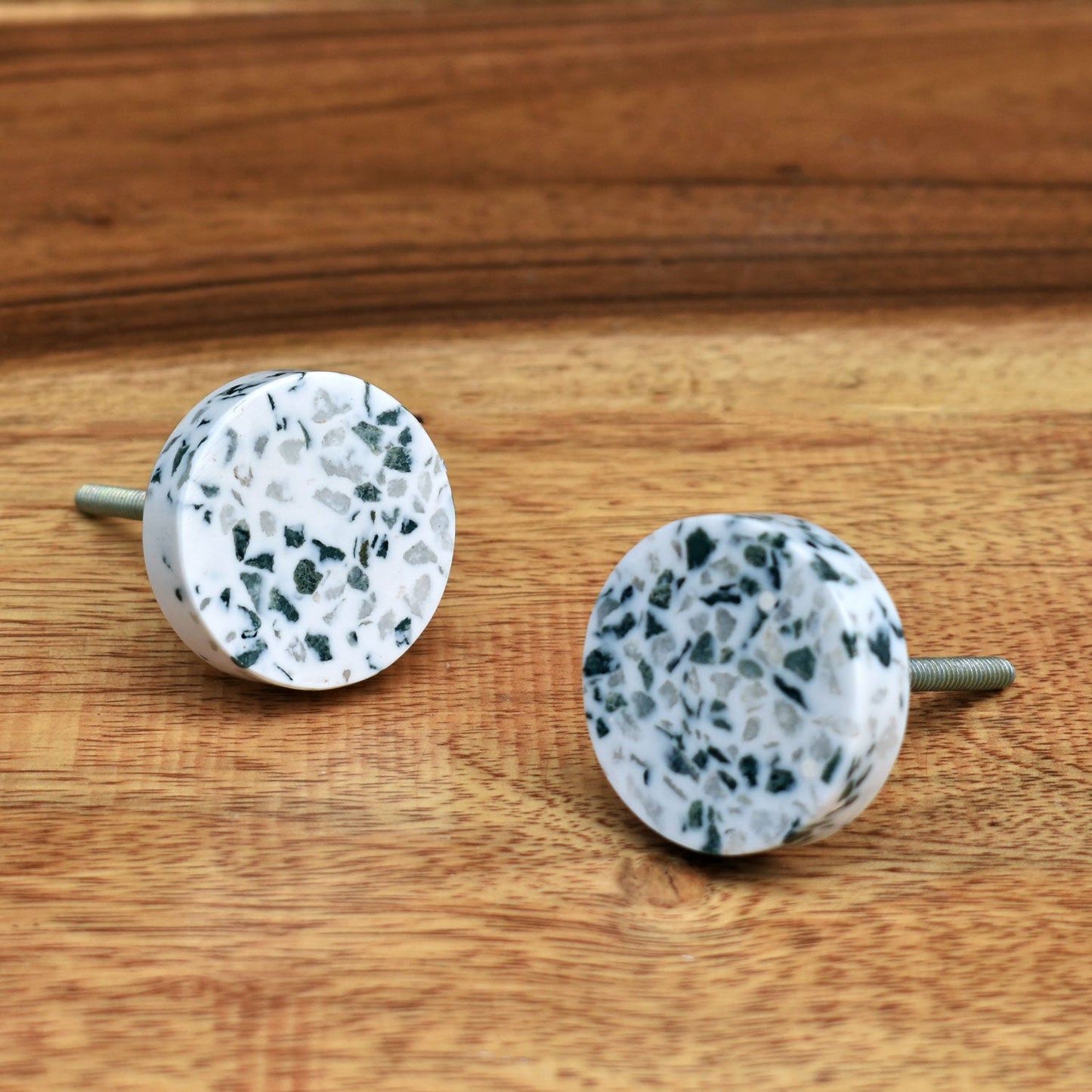 WHITE TERAZZO ROUND CABINET CUPBOARD KNOB