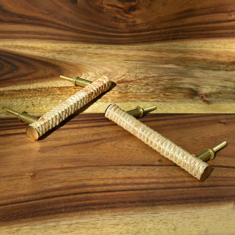 ARUSHA VINTAGE RATTAN BRASS CABINET DRAWER HANDLE
