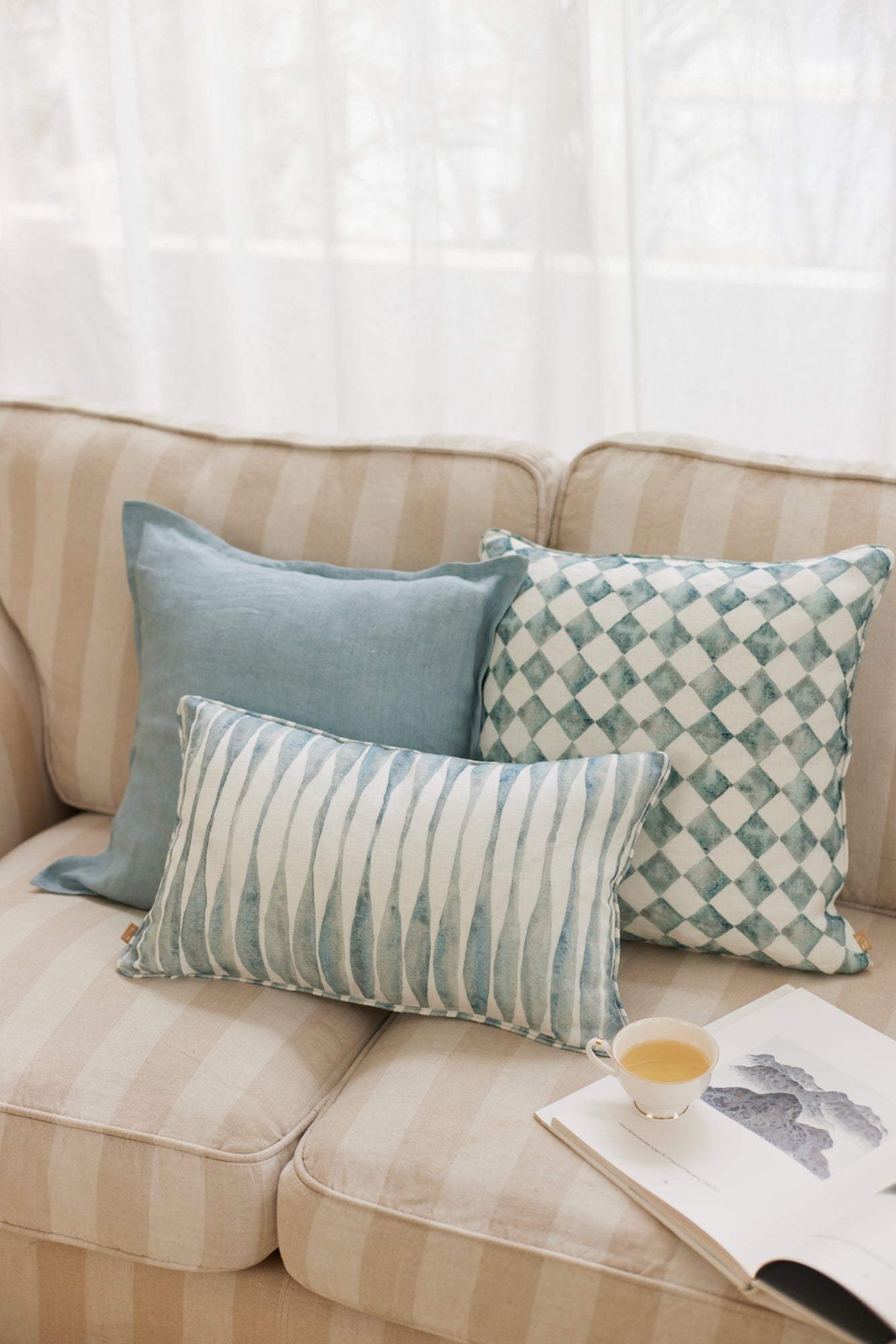 CHECKER BLUE CUSHION COVER