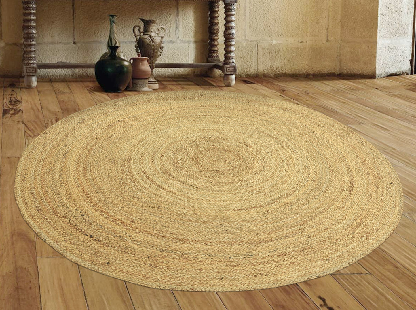 LIGHT BROWN ROUND JUTE RUG