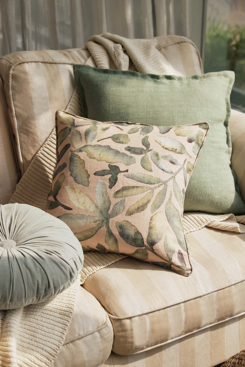 LINEN HERRINGBONE EUCALYPTUS CUSHION COVER