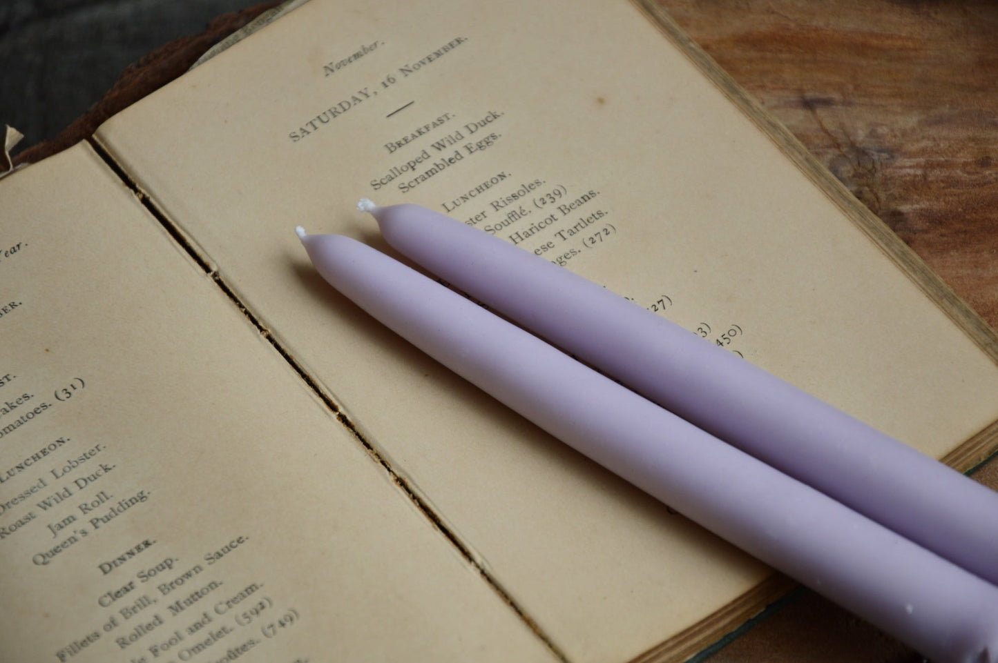 LAVENDER TAPERED HAND DIPPED CANDLES