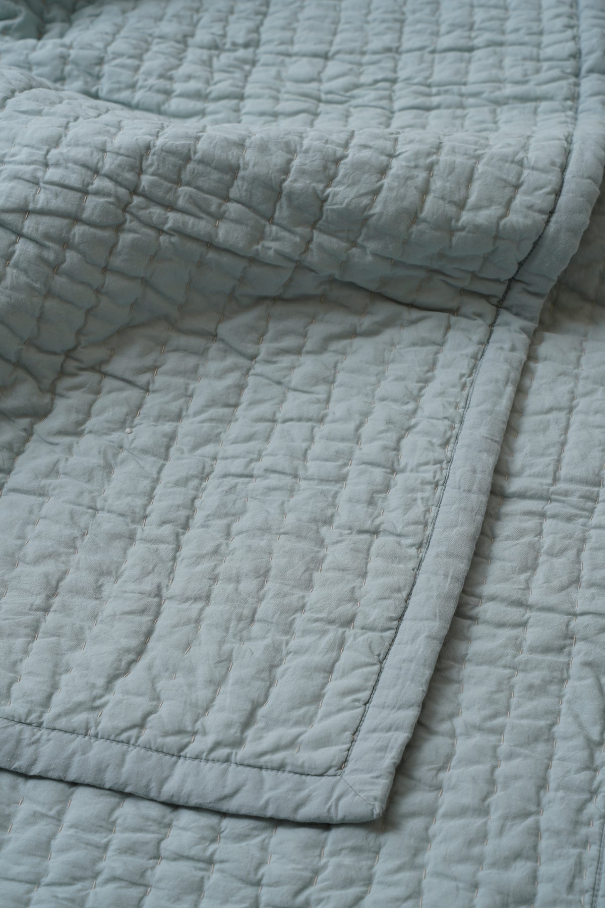 HAND KANTHA BABY BLUE BEDSPREAD