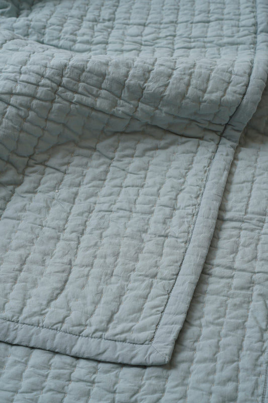 HAND KANTHA BABY BLUE BEDSPREAD