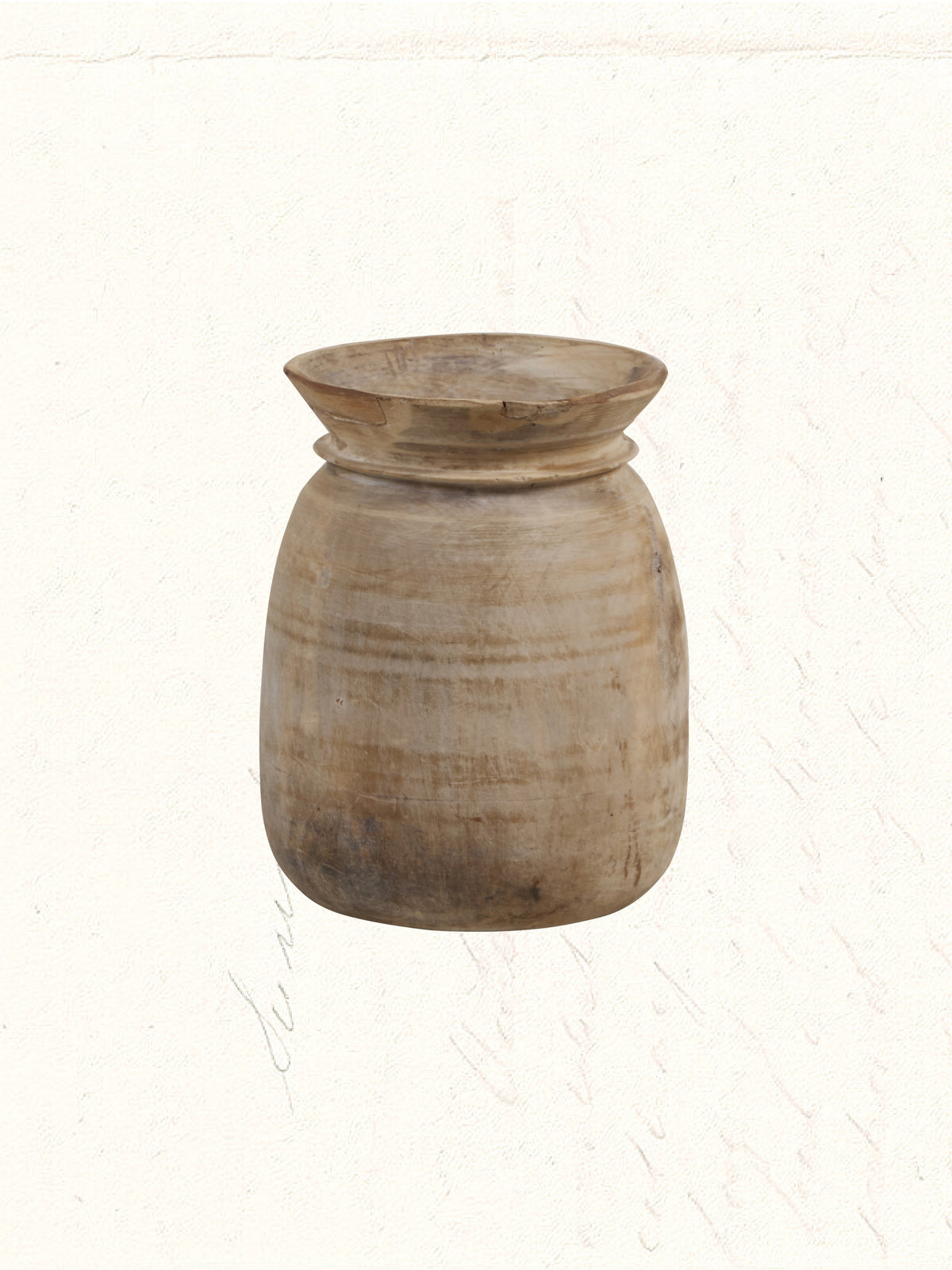 Vintage hand-carved wooden milk pot used by Indian herders, no. 2105
