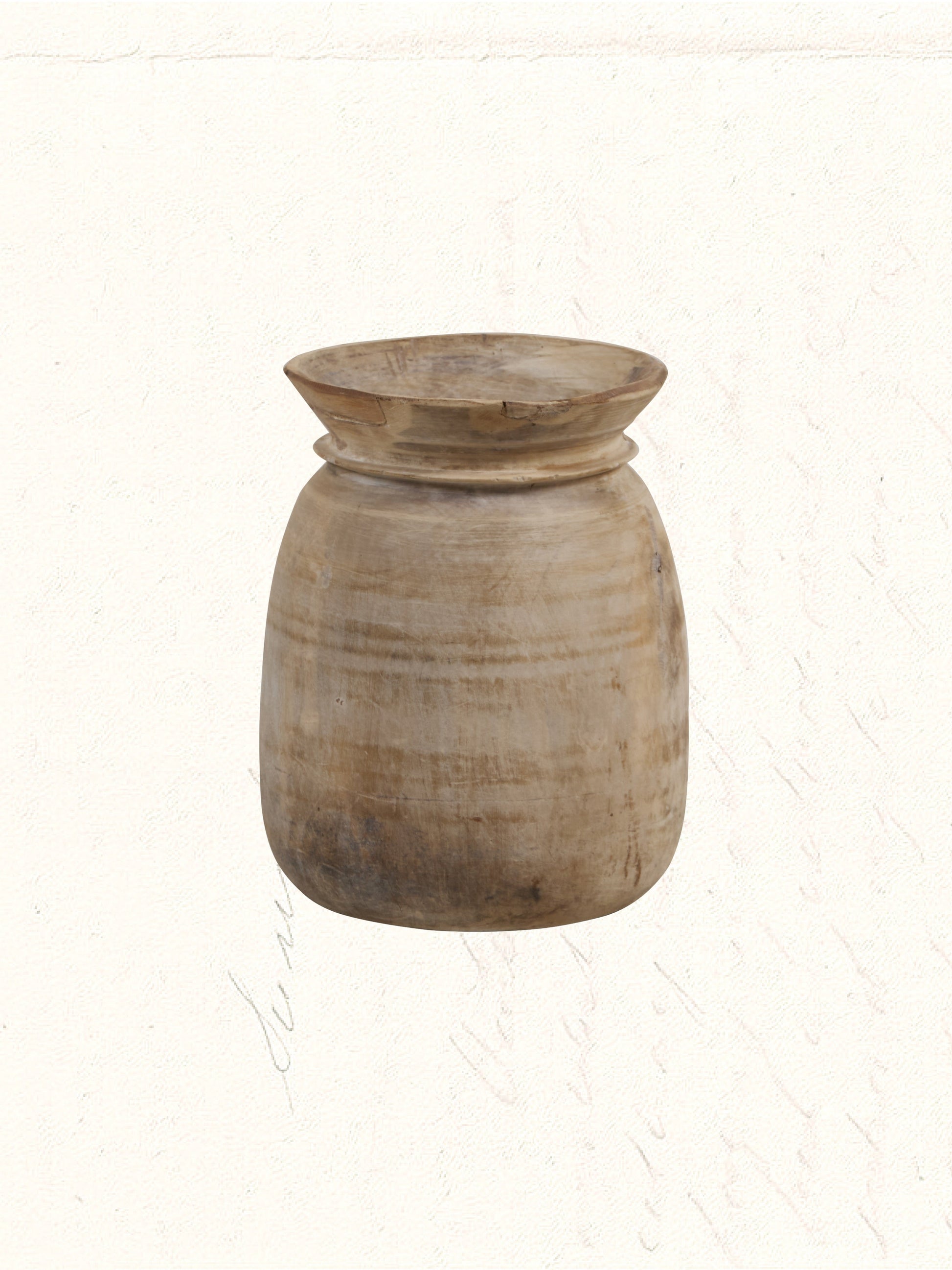 Vintage hand-carved wooden milk pot used by Indian herders, no. 2105