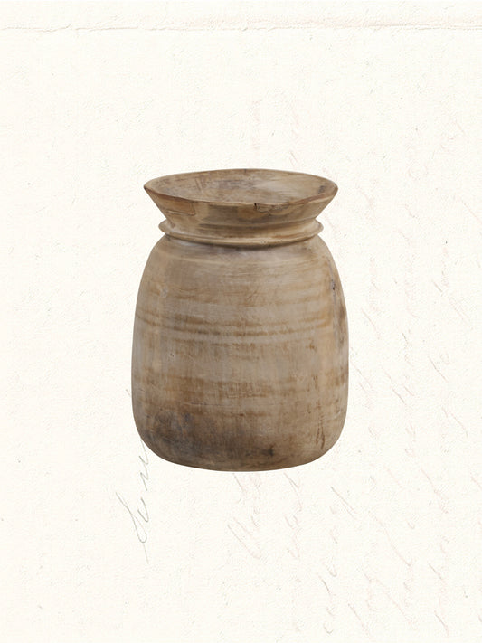 Vintage hand-carved wooden milk pot used by Indian herders, no. 2105