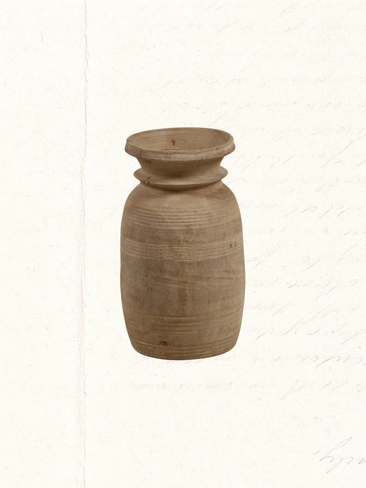 Vintage hand-carved wooden milk pot used by Indian herders, no. 1410
