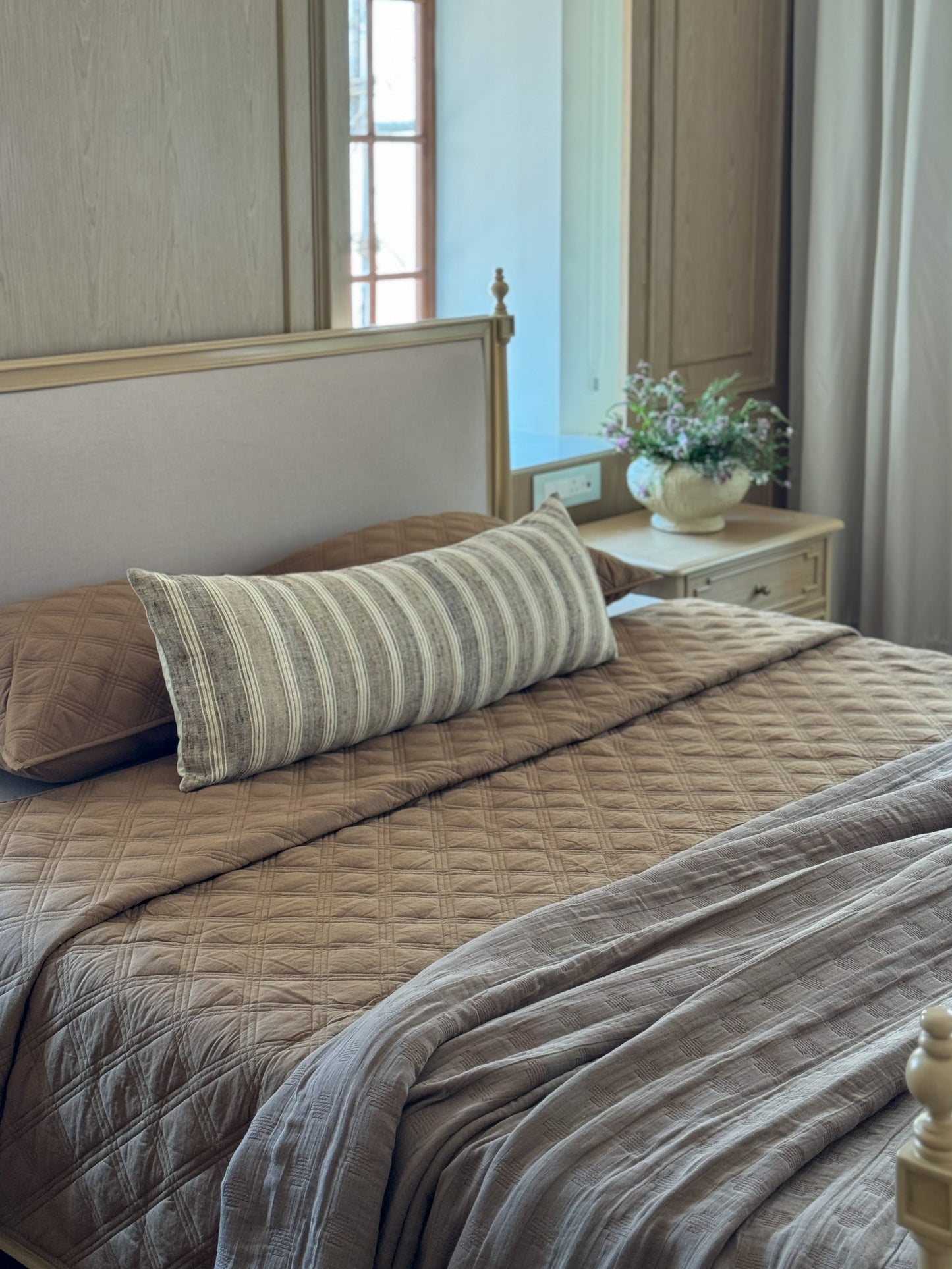THEO CHECKERED BEDDING - in brown- ALTROVE