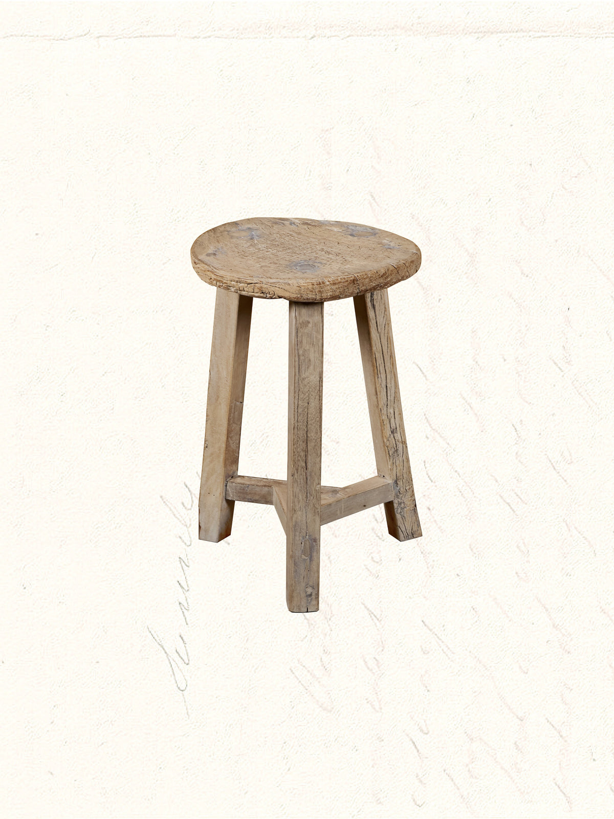 Rustic reclaimed-wood stool with natural grain, no. 1205