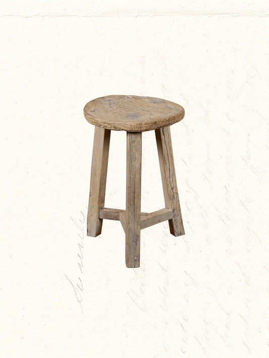Rustic reclaimed-wood stool with natural grain, no. 1205