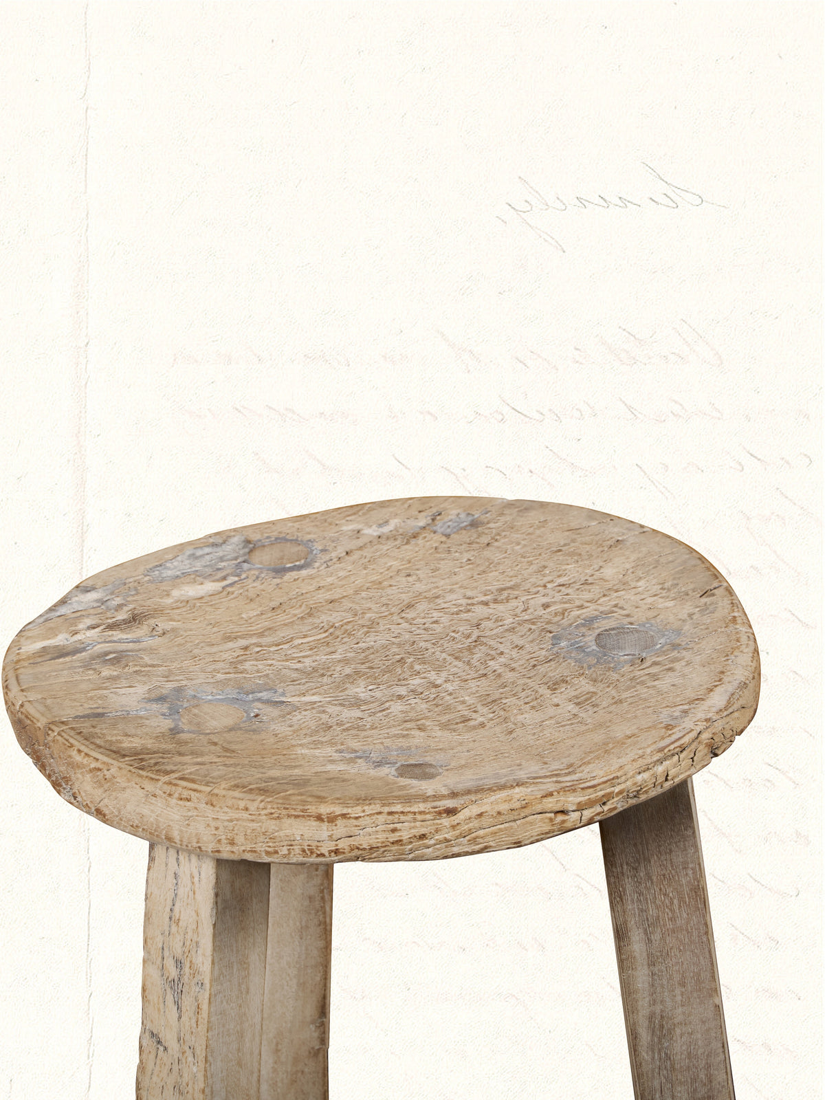Rustic reclaimed-wood stool with natural grain, no. 1205 - view 2