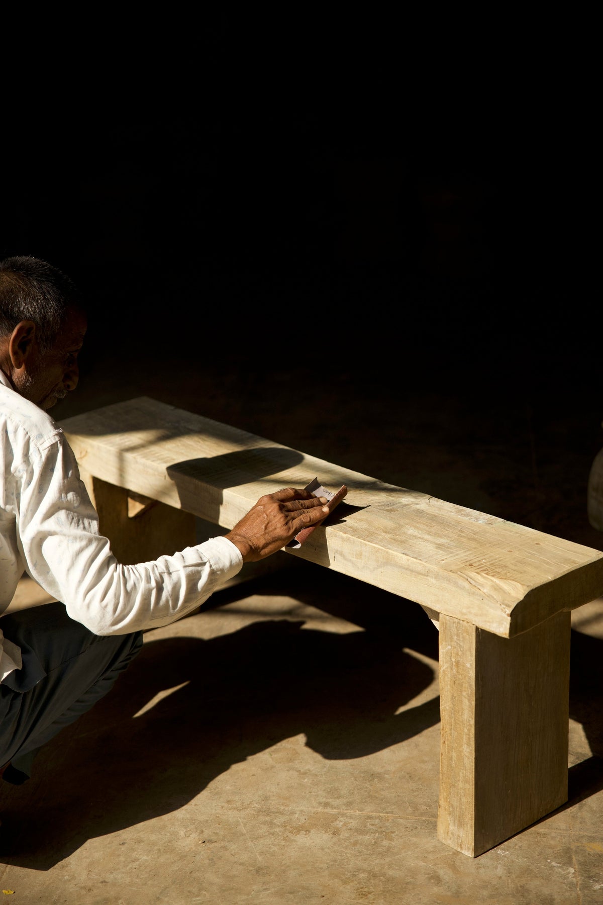 Bench repurposed from reclaimed Indian construction timber, rustic and aged, no. 2704 - view 4