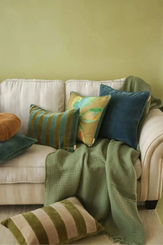HOLLY EUCALYPTUS VELVET STRIPE CUSHION COVER