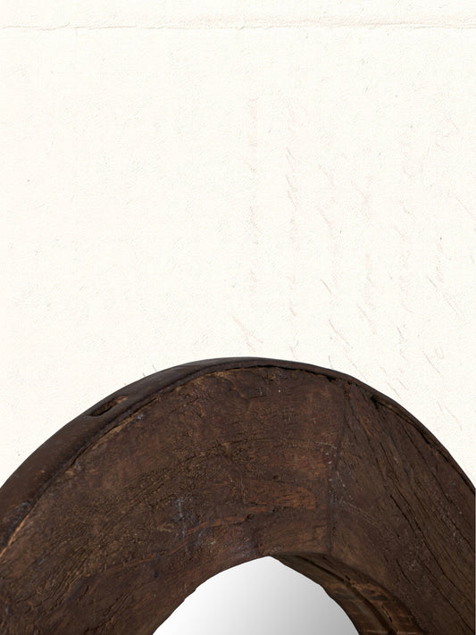Vintage mirror framed in a reclaimed Rajasthani wooden cart wheel, no. 0312 - view 2