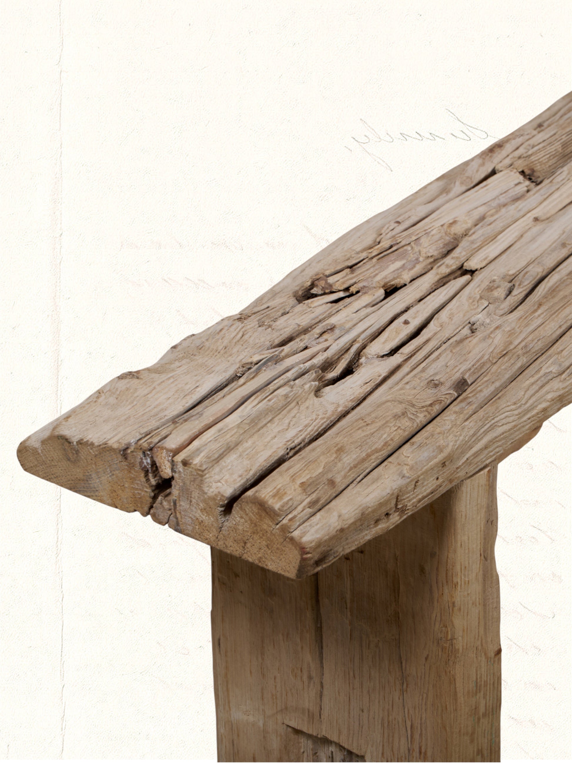 Bench repurposed from reclaimed Indian construction timber, rustic and aged, no. 0812 - view 2