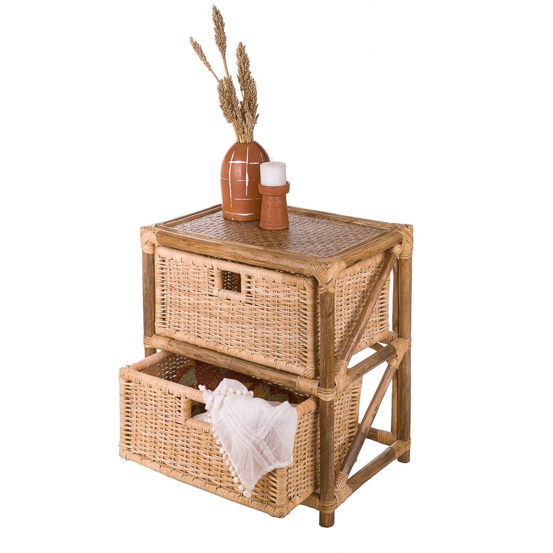 Natural Bamboo Basket Side Table