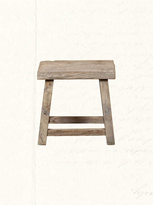 Rustic reclaimed-wood stool with natural grain, no. 0706