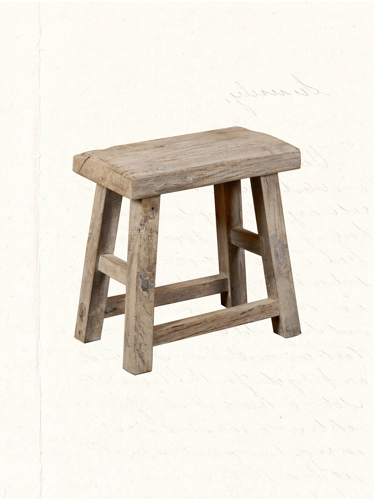 Rustic reclaimed-wood stool with natural grain, no. 0706 - view 3