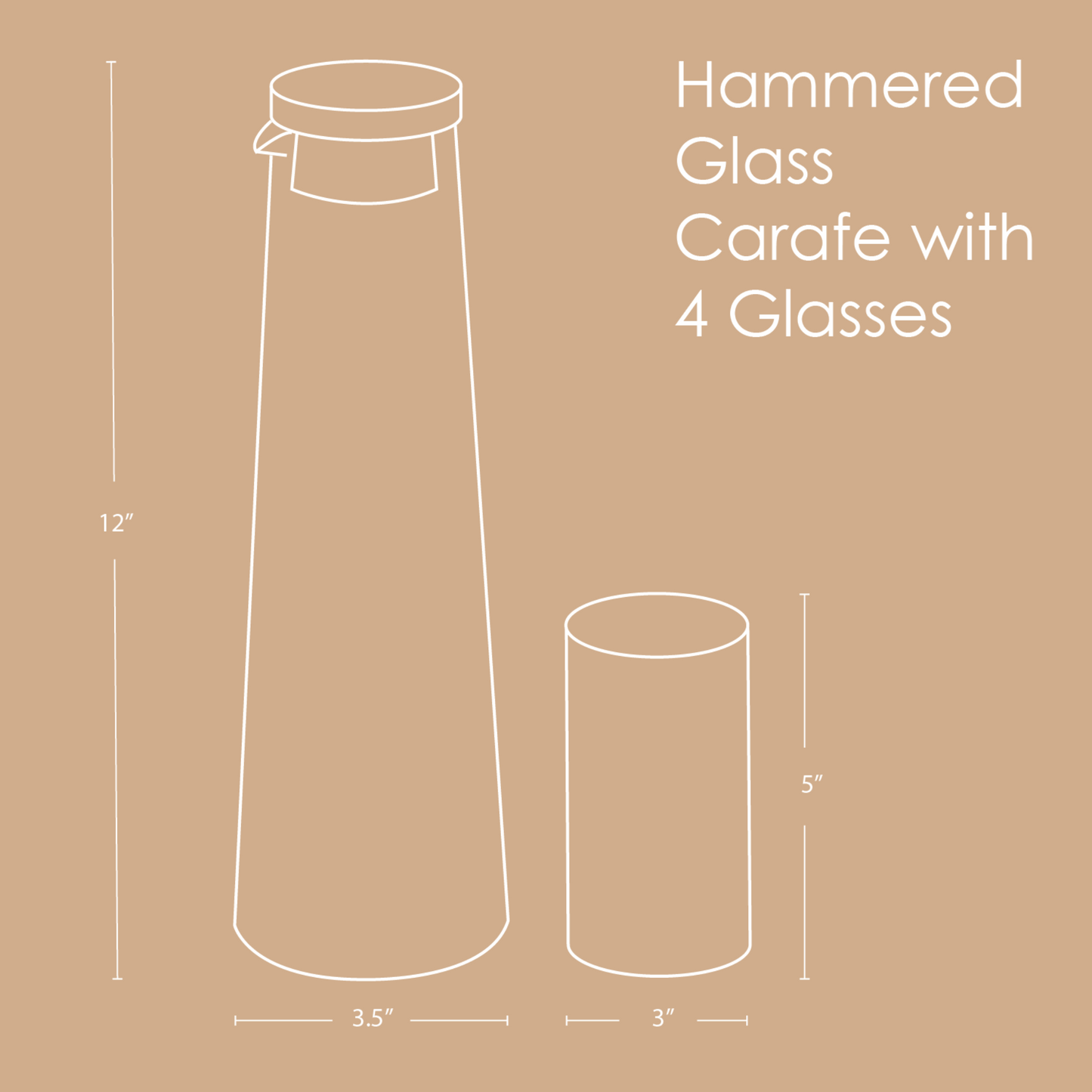 HAMMERED GLASS CARAFE WITH 4 GLASSES