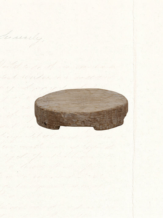Vintage reclaimed-wood chapati plate from a Rajasthani kitchen, no. 2612