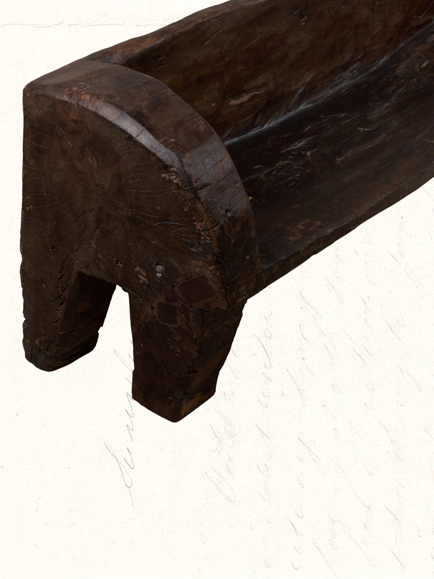 Vintage Naga teak bench, hand-carved tribal seat over 50 years old, no. 2018 - view 2