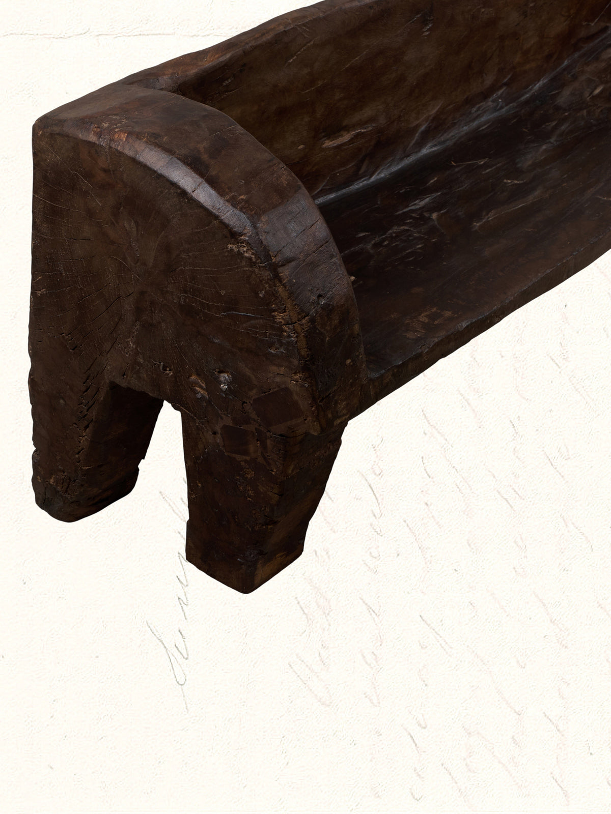 Vintage Naga teak bench, hand-carved tribal seat over 50 years old, no. 2018 - view 2