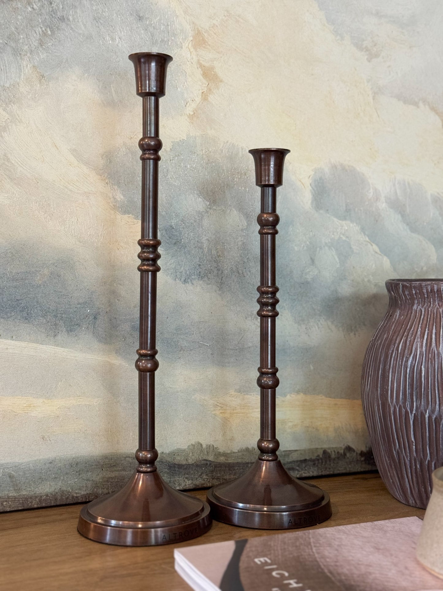 COPPER CANDLE STAND SET