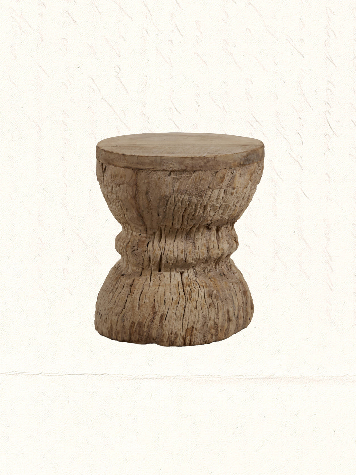 Vintage Indian ukhali grain mortar repurposed into a wooden stool, no. 2406